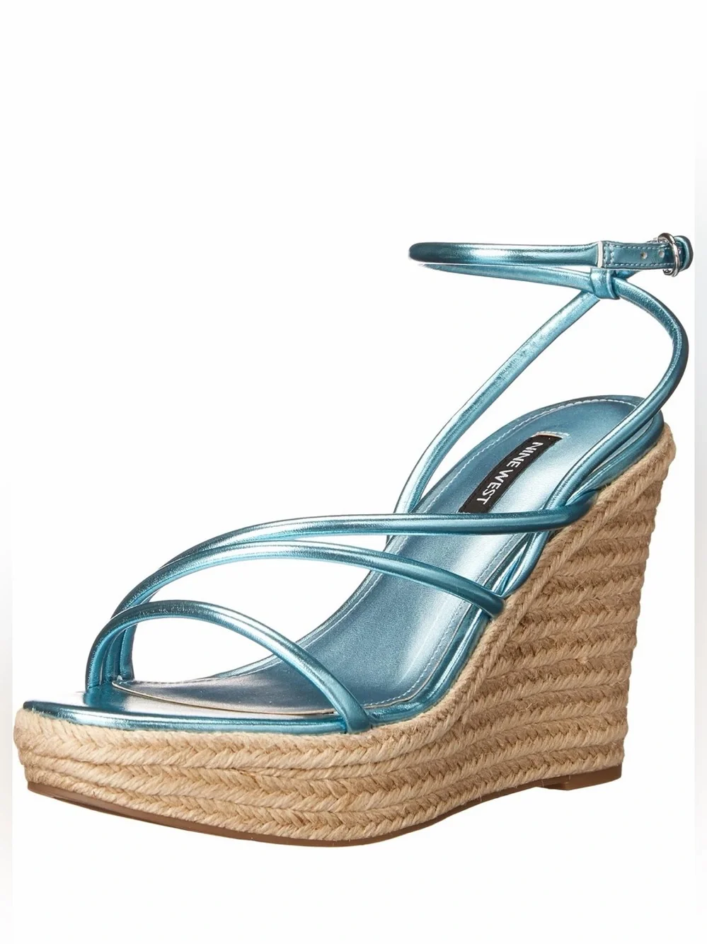 Nine West Hipsta3 Metallic Blue Espadrille Wedge Sandals Size 7 $109